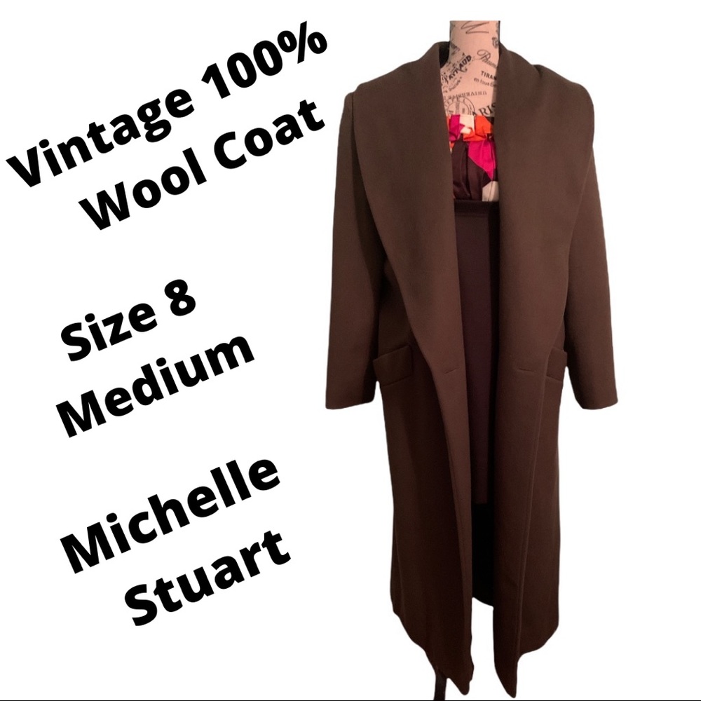 Michelle Stuart Vintage 100% Wool Coat Olive Size 8/Medium Shawl Collar